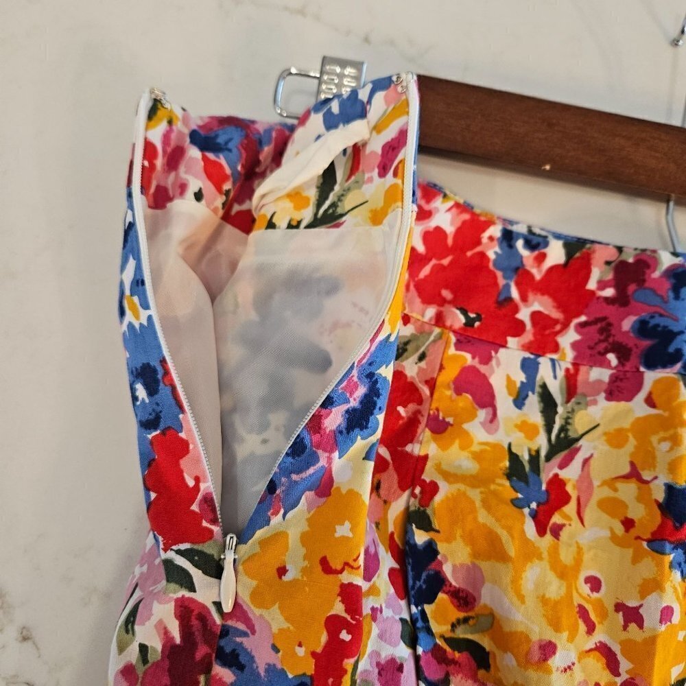 PRESTON & York Size 16 A-Line Colorful Cotton Floral Knee Length Side Zip Skirt - Picture 4 of 9